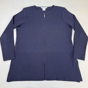 Exclusively MISOOK Cardigan Jacket Women's Large Navy Blue Full Zip Shoulder Pad
